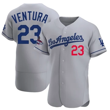 Men's Los Angeles Dodgers Robin Ventura ＃23 Gray Authentic Away Official 2024 World Series Champions Jersey