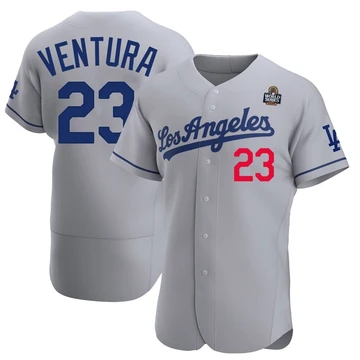 Men's Los Angeles Dodgers Robin Ventura ＃23 Gray Authentic Away Official 2024 World Series Jersey