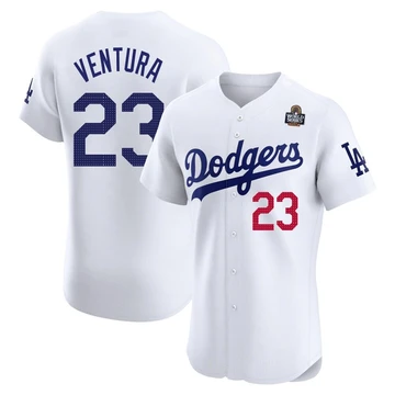 Men's Los Angeles Dodgers Robin Ventura ＃23 White Elite Home 2024 World Series Jersey