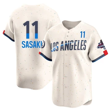 Men's Los Angeles Dodgers Roki Sasaki ＃11 Cream Limited 2024 City Connect World Series Champions Jersey