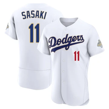 Men's Los Angeles Dodgers Roki Sasaki ＃11 Gold Authentic White 2026 Collection Jersey