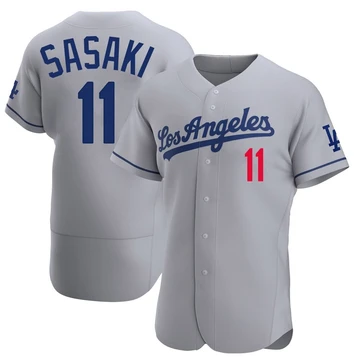 Men's Los Angeles Dodgers Roki Sasaki ＃11 Gray Authentic Away Jersey