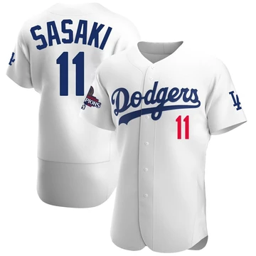 Men's Los Angeles Dodgers Roki Sasaki ＃11 White Authentic Home Official 2024 World Series Champions Jersey