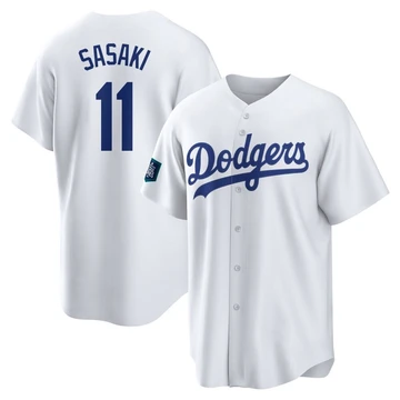 Men's Los Angeles Dodgers Roki Sasaki ＃11 White Replica 2024 World Tour Seoul Series Home Jersey