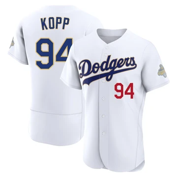 Men's Los Angeles Dodgers Ronan Kopp ＃94 Gold Authentic White 2026 Collection Jersey