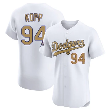 Men's Los Angeles Dodgers Ronan Kopp ＃94 Gold Elite White 2025 Collection Jersey