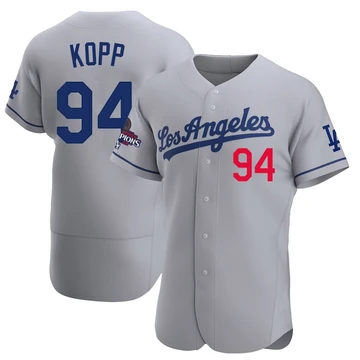 Men's Los Angeles Dodgers Ronan Kopp ＃94 Gray Authentic Away Official 2024 World Series Champions Jersey
