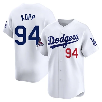 Men's Los Angeles Dodgers Ronan Kopp ＃94 White Limited Home 2024 World Series Champions Jersey