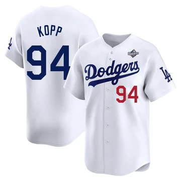Men's Los Angeles Dodgers Ronan Kopp ＃94 White Limited Home 2025 World Series Jersey