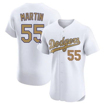 Men's Los Angeles Dodgers Russell Martin ＃55 Gold Elite White 2025 Collection Jersey