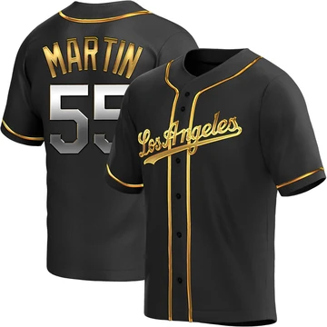 Men's Los Angeles Dodgers Russell Martin ＃55 Gold Replica Black en Alternate Jersey