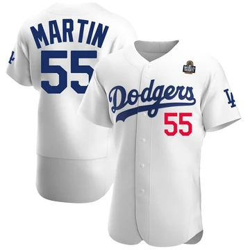 Men's Los Angeles Dodgers Russell Martin ＃55 White Authentic Home Official 2024 World Series Jersey