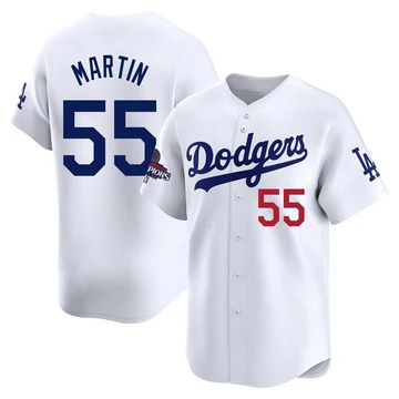 Men's Los Angeles Dodgers Russell Martin ＃55 White Limited Home 2024 World Series Champions Jersey
