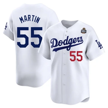 Men's Los Angeles Dodgers Russell Martin ＃55 White Limited Home 2024 World Series Jersey