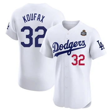 Men's Los Angeles Dodgers Sandy Koufax ＃32 White Elite Home 2024 World Series Jersey