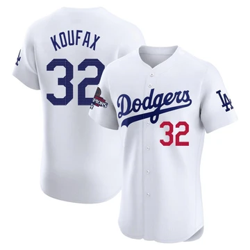 Men's Los Angeles Dodgers Sandy Koufax ＃32 White Elite Home World Series Champions Jersey