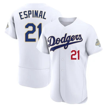 Men's Los Angeles Dodgers Santiago Espinal ＃21 Gold Authentic White 2026 Collection Jersey