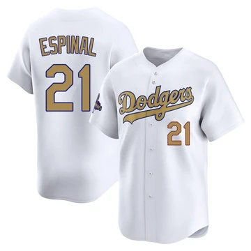 Men's Los Angeles Dodgers Santiago Espinal ＃21 Gold Limited White 2025 Collection Jersey