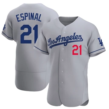 Men's Los Angeles Dodgers Santiago Espinal ＃21 Gray Authentic Away Jersey