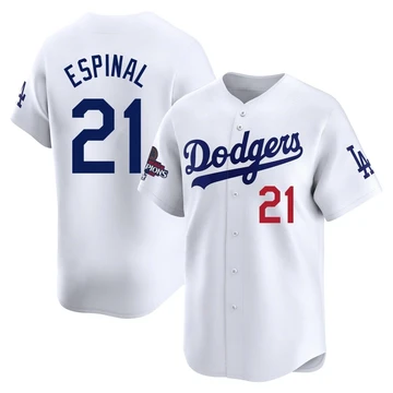 Men's Los Angeles Dodgers Santiago Espinal ＃21 White Limited Home 2024 World Series Champions Jersey