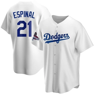Men's Los Angeles Dodgers Santiago Espinal ＃21 White Replica Home 2024 World Series Champions Jersey