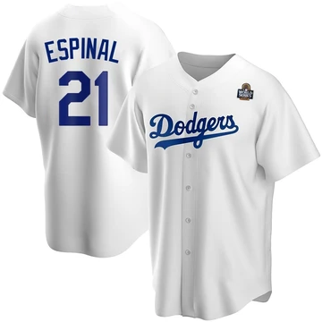 Men's Los Angeles Dodgers Santiago Espinal ＃21 White Replica Home 2024 World Series Jersey