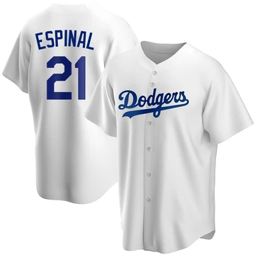 Men's Los Angeles Dodgers Santiago Espinal ＃21 White Replica Home Jersey