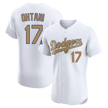 Men's Los Angeles Dodgers Shohei Ohtani ＃17 Gold Elite White 2025 Collection Jersey