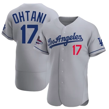 Men's Los Angeles Dodgers Shohei Ohtani ＃17 Gray Authentic Away Official 2024 World Series Champions Jersey