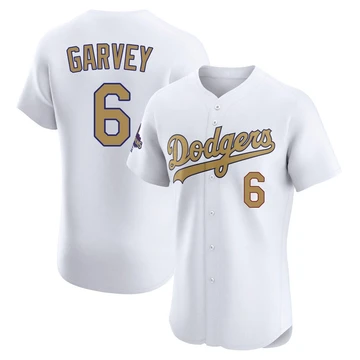 Men's Los Angeles Dodgers Steve Garvey ＃6 Gold Elite White 2025 Collection Jersey