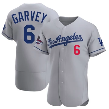 Men's Los Angeles Dodgers Steve Garvey ＃6 Gray Authentic Away Official 2024 World Series Champions Jersey