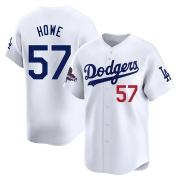 Men's Los Angeles Dodgers Steve Howe ＃57 White Limited Home 2024 World Series Champions Jersey