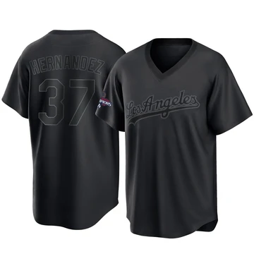 Men's Los Angeles Dodgers Teoscar Hernandez ＃37 Black Replica Pitch Fashion 2024 World Series Champions Jersey