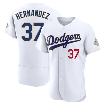 Men's Los Angeles Dodgers Teoscar Hernandez ＃37 Gold Authentic White 2026 Collection Jersey