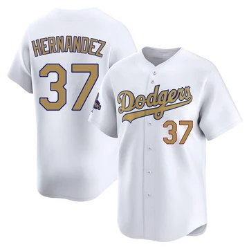 Men's Los Angeles Dodgers Teoscar Hernandez ＃37 Gold Limited White 2025 Collection Jersey