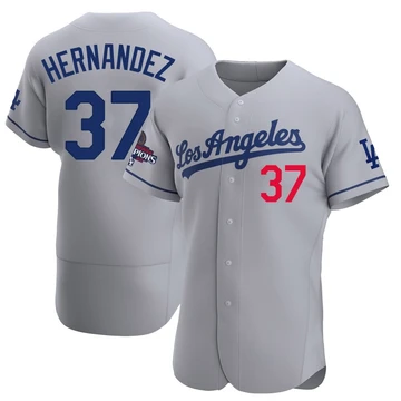 Men's Los Angeles Dodgers Teoscar Hernandez ＃37 Gray Authentic Away Official 2024 World Series Champions Jersey