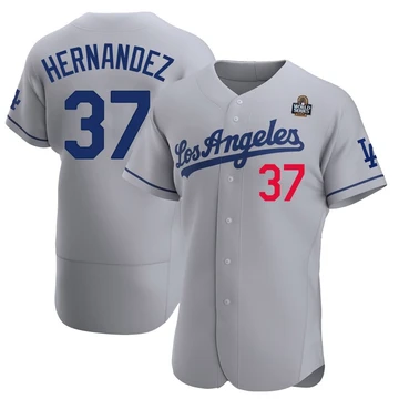 Men's Los Angeles Dodgers Teoscar Hernandez ＃37 Gray Authentic Away Official 2024 World Series Jersey