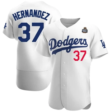 Men's Los Angeles Dodgers Teoscar Hernandez ＃37 White Authentic Home Official 2024 World Series Jersey