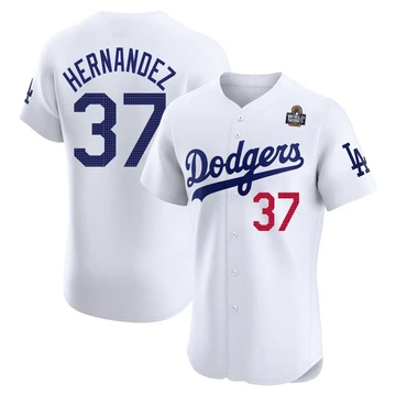 Men's Los Angeles Dodgers Teoscar Hernandez ＃37 White Elite Home 2024 World Series Jersey