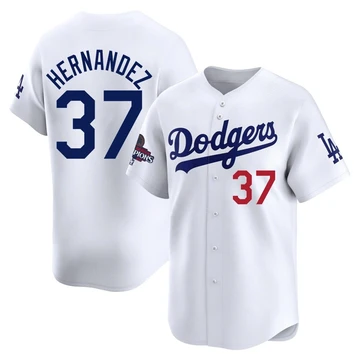 Men's Los Angeles Dodgers Teoscar Hernandez ＃37 White Limited Home 2024 World Series Champions Jersey