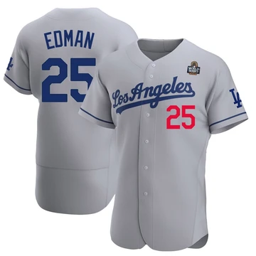 Men's Los Angeles Dodgers Tommy Edman ＃25 Gray Authentic Away Official 2024 World Series Jersey