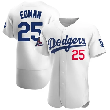 Men's Los Angeles Dodgers Tommy Edman ＃25 White Authentic Home Official 2024 World Series Champions Jersey