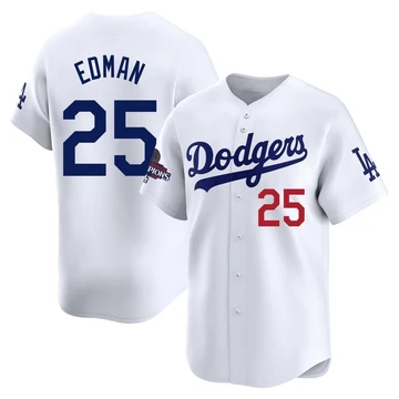 Men's Los Angeles Dodgers Tommy Edman ＃25 White Limited Home 2024 World Series Champions Jersey