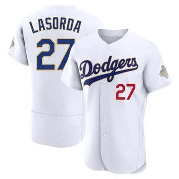 Men's Los Angeles Dodgers Tommy Lasorda ＃27 Gold Authentic White 2026 Collection Jersey