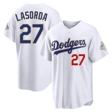 Men's Los Angeles Dodgers Tommy Lasorda ＃27 Gold Limited White 2026 Collection Stadium Jersey