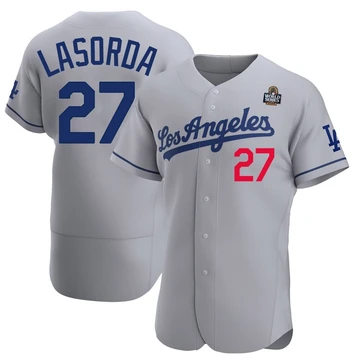 Men's Los Angeles Dodgers Tommy Lasorda ＃27 Gray Authentic Away Official 2024 World Series Jersey
