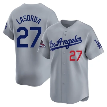 Men's Los Angeles Dodgers Tommy Lasorda ＃27 Gray Limited Away World Series Champions Jersey