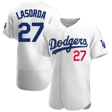 Men's Los Angeles Dodgers Tommy Lasorda ＃27 White Authentic Home Jersey