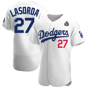 Men's Los Angeles Dodgers Tommy Lasorda ＃27 White Authentic Home Official 2024 World Series Jersey