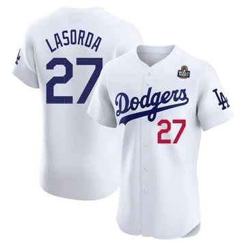 Men's Los Angeles Dodgers Tommy Lasorda ＃27 White Elite Home 2024 World Series Jersey